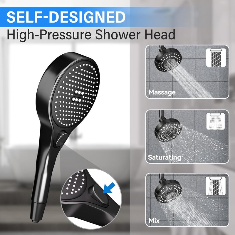 NTPN Dual Shower Head with Handheld for Couples: High Pressure Double Shower Heads for Two People - Adjustable Two Showerhead System with 3 Flow Settings Fits 2 Person Bathroom (Black) - Image 3